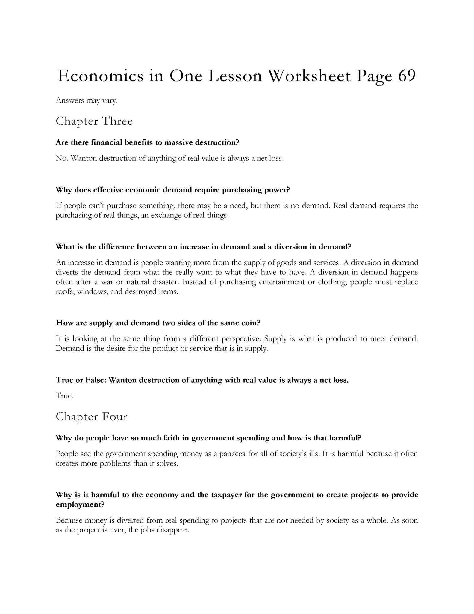 Economics, Finances, and Business Answer Key – Powerline Productions