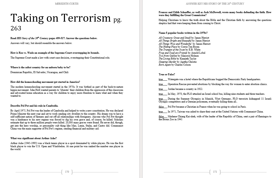 HIS Story of the 20th Century High School Workbook Answer Key - Image 6