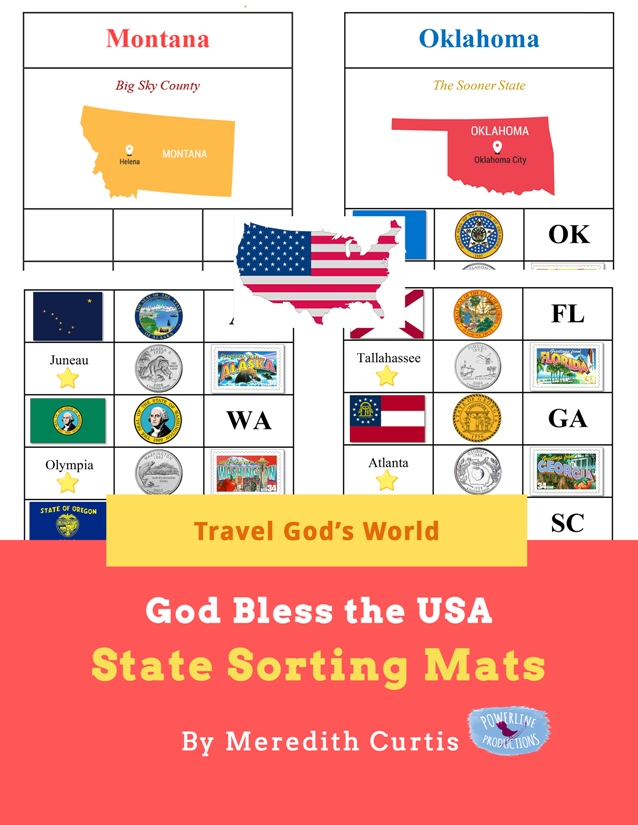 Travel God's World God Bless the USA State Sorting Mats