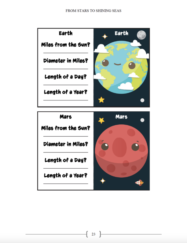 From Stars to Shining Seas by Laura Nolette & Meredith Curtis Planet Card Activity